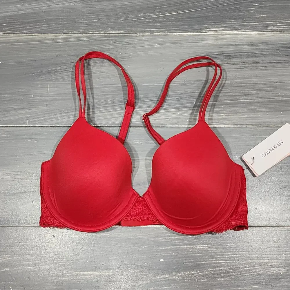 Calvin Klein T Shirt Bra Perfectly Fit Etched Lace QF5331 32C Red‎